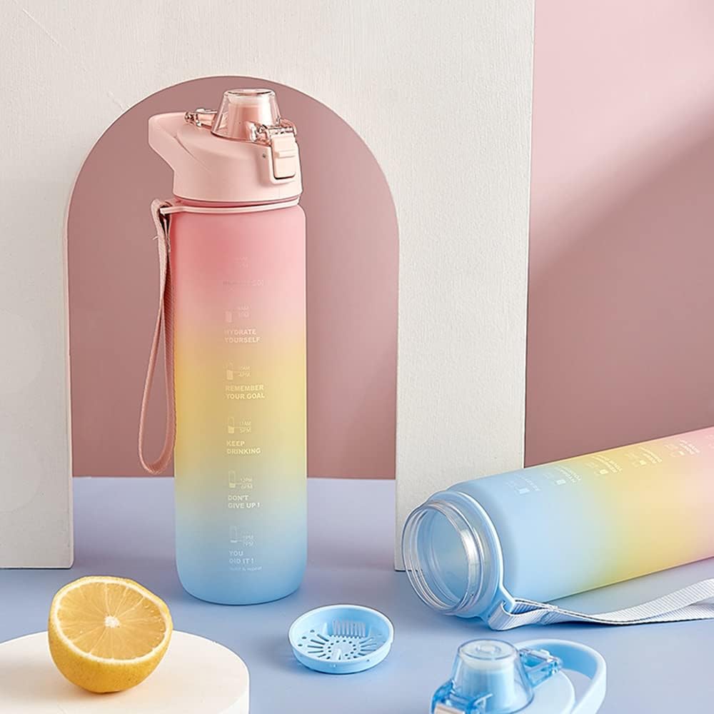 1100ml Sports Water Bottle With Time Marker, Leak Proof Portable Reusable Drinking Bottle