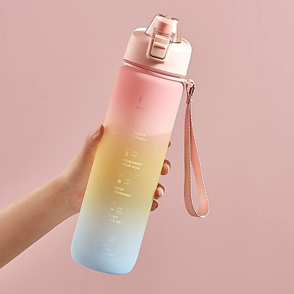 1100ml Sports Water Bottle With Time Marker, Leak Proof Portable Reusable Drinking Bottle
