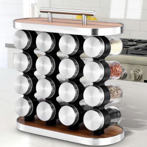Stainless Steel Condiment Set Spice Jar Rack, 16Pcs Kitchen Cruet Condiment Bottle