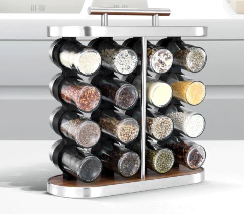 Stainless Steel Condiment Set Spice Jar Rack, 16Pcs Kitchen Cruet Condiment Bottle