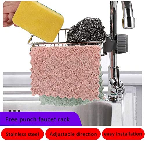 1pcs Stainless Steel Faucet Storage Rack, Adjustable Sink Rag Sponge Draining Rack Kitchen, Bathroom Soap Storage Holder