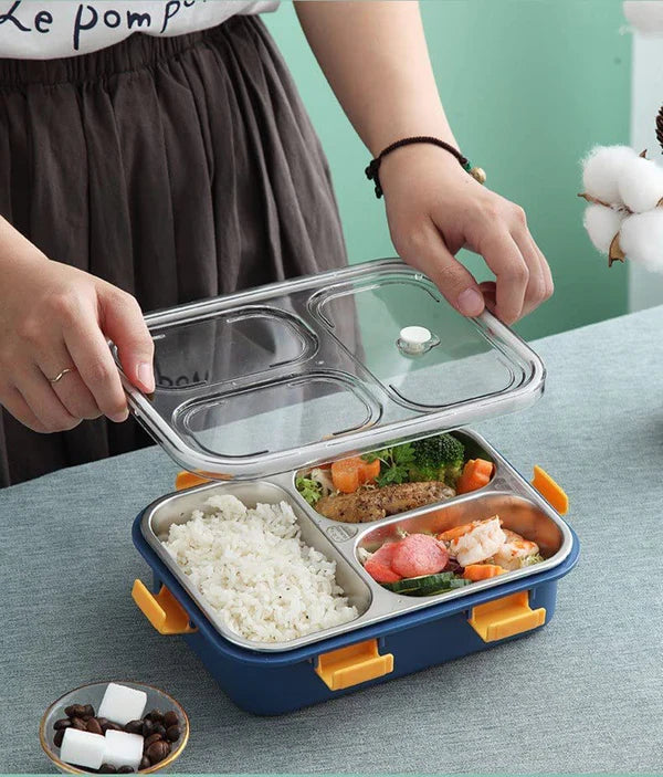 3 Compartment Stainless Steel Insulated Perfect Lunch Box. (Premium Quality)