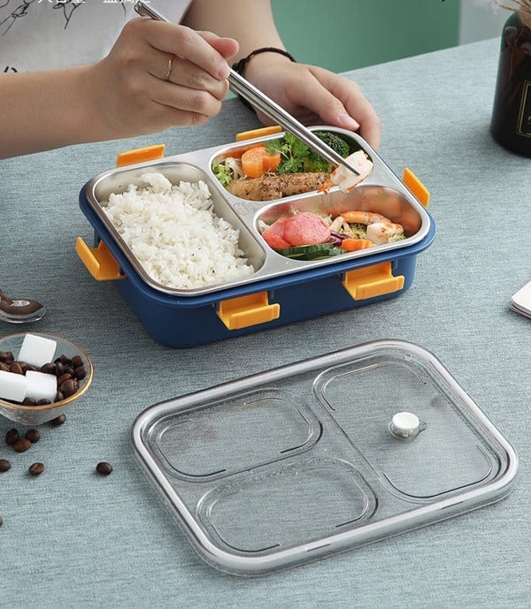 3 Compartment Stainless Steel Insulated Perfect Lunch Box. (Premium Quality)