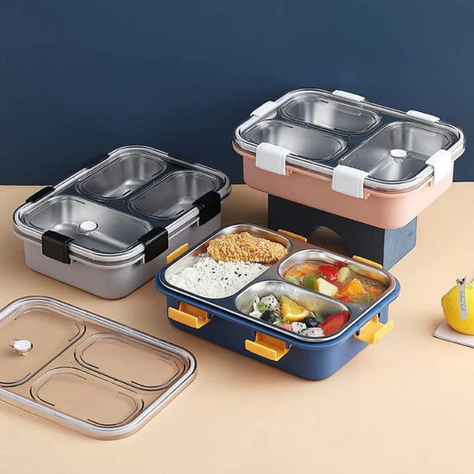 3 Compartment Stainless Steel Insulated Perfect Lunch Box. (Premium Quality)