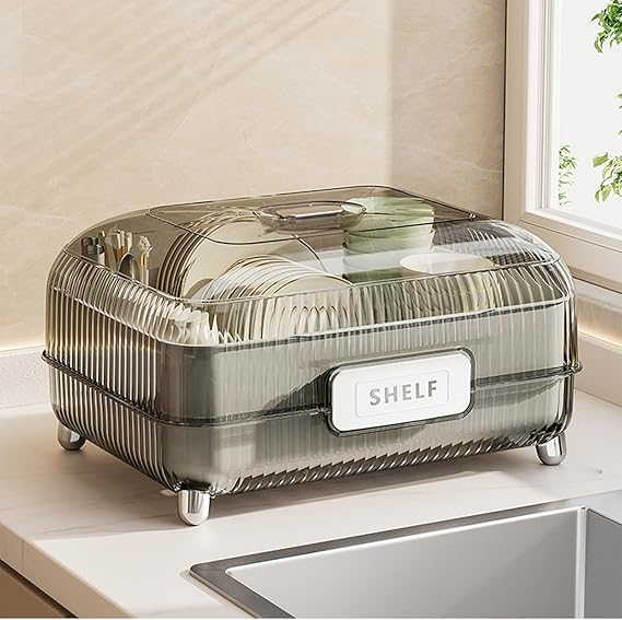 Dish Drying Rack - Household Kitchen Dish Rack, Transparent Cutlery Rack for Counter, Home, Restaurant
