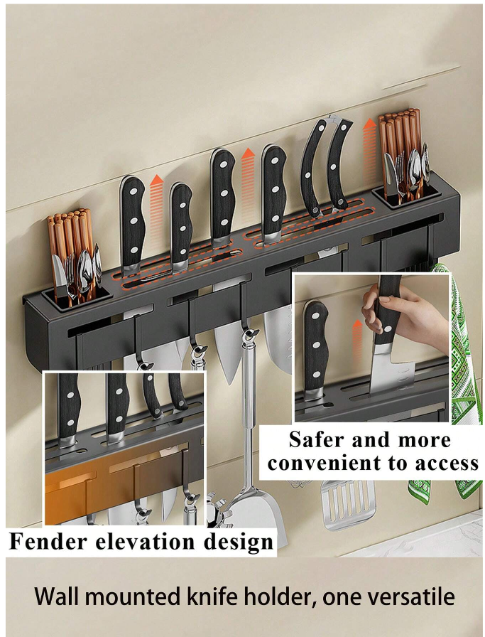 Multi-Purpose Stainless Steel Wall Mount Kitchen Shelf Knife, Spatula, Ladle Holder