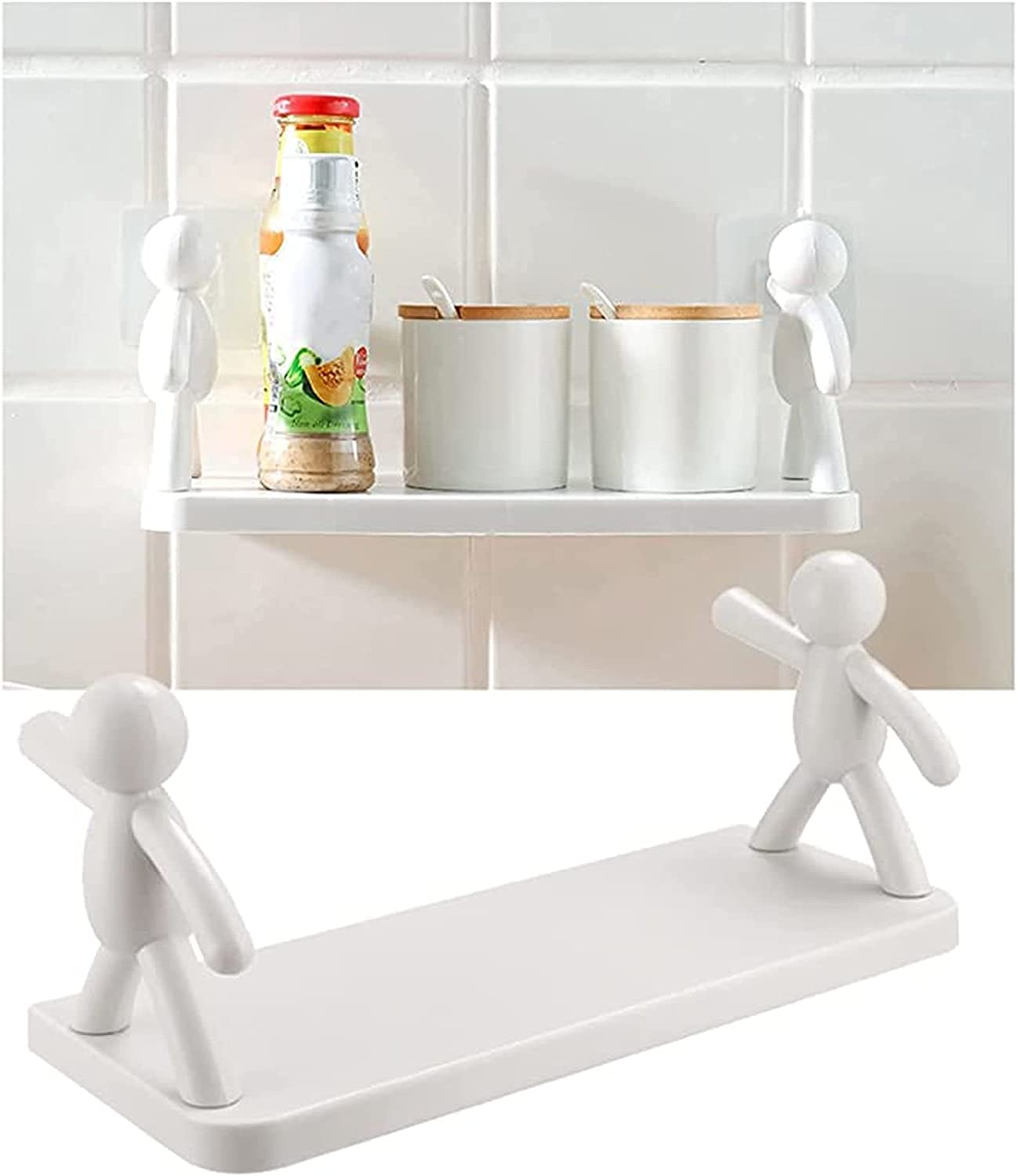 Wall Hanging Storage Shelf, Punching-Free Storage Rack For Kitchen & Bathroom (White)
