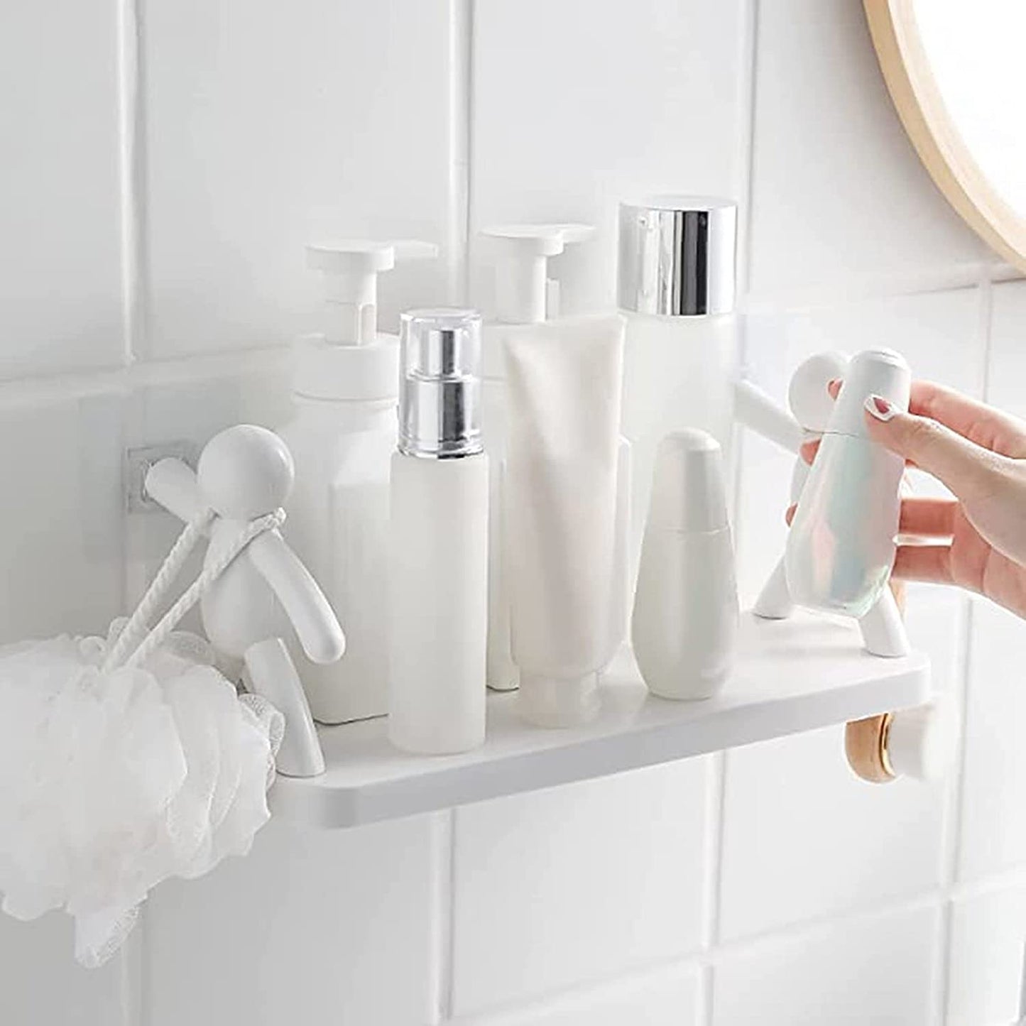 Wall Hanging Storage Shelf, Punching-Free Storage Rack For Kitchen & Bathroom (White)