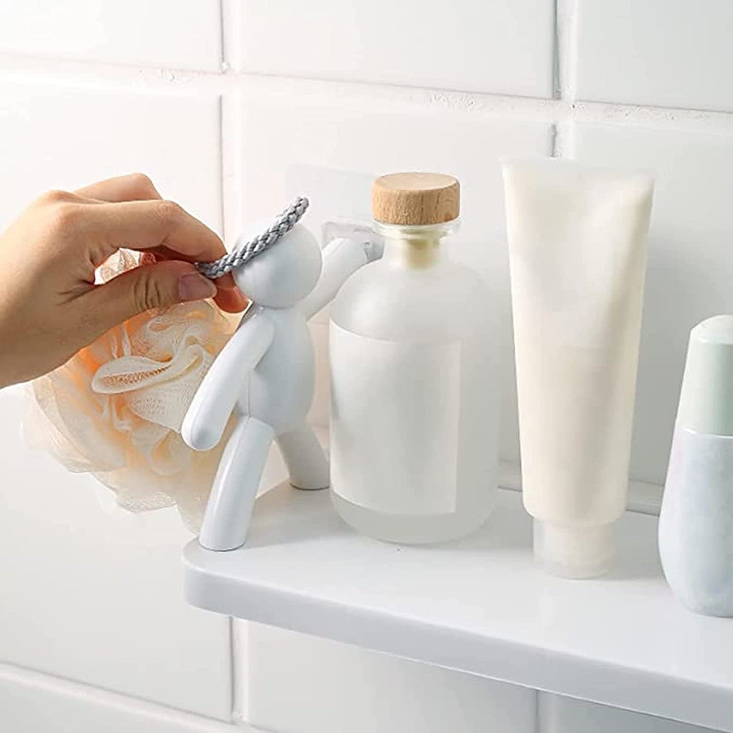 Wall Hanging Storage Shelf, Punching-Free Storage Rack For Kitchen & Bathroom (White)