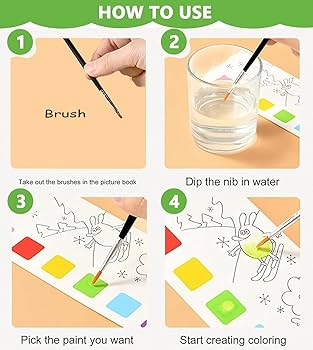 Watercolor Painting Notepad For Kids 12 Different Pages, Water Painting Book With Water Color With Painting Brush