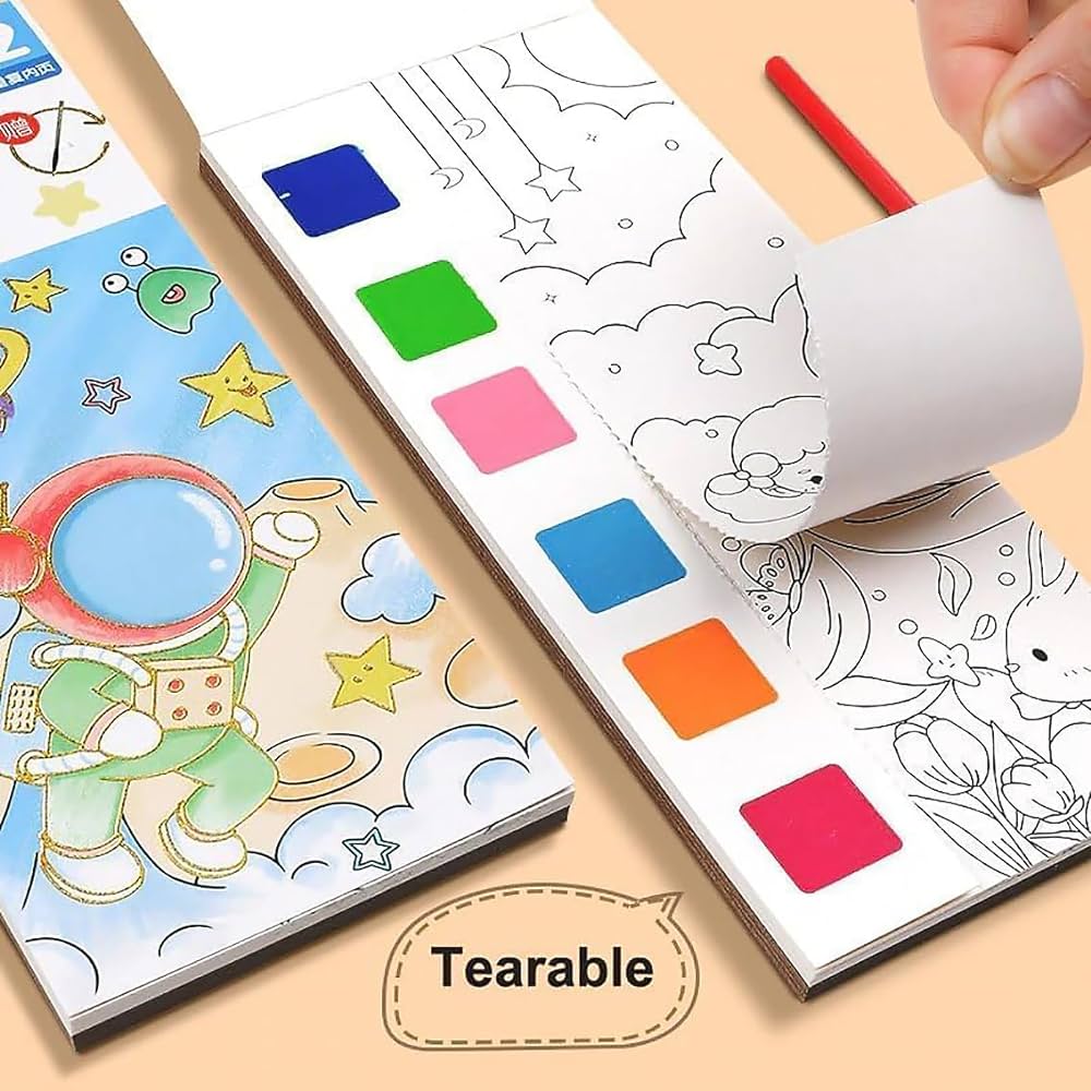 Watercolor Painting Notepad For Kids 12 Different Pages, Water Painting Book With Water Color With Painting Brush