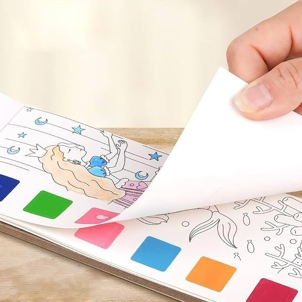 Watercolor Painting Notepad For Kids 12 Different Pages, Water Painting Book With Water Color With Painting Brush