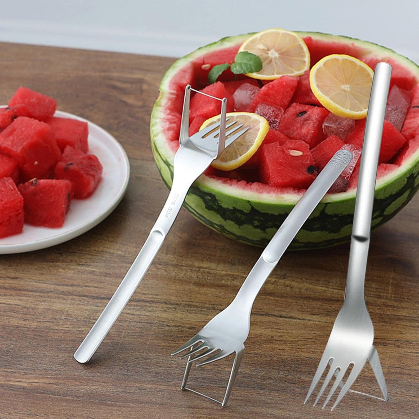 2-In-1 Watermelon Fork Slicer, Stainless Steel Watermelon Slicer Cutter