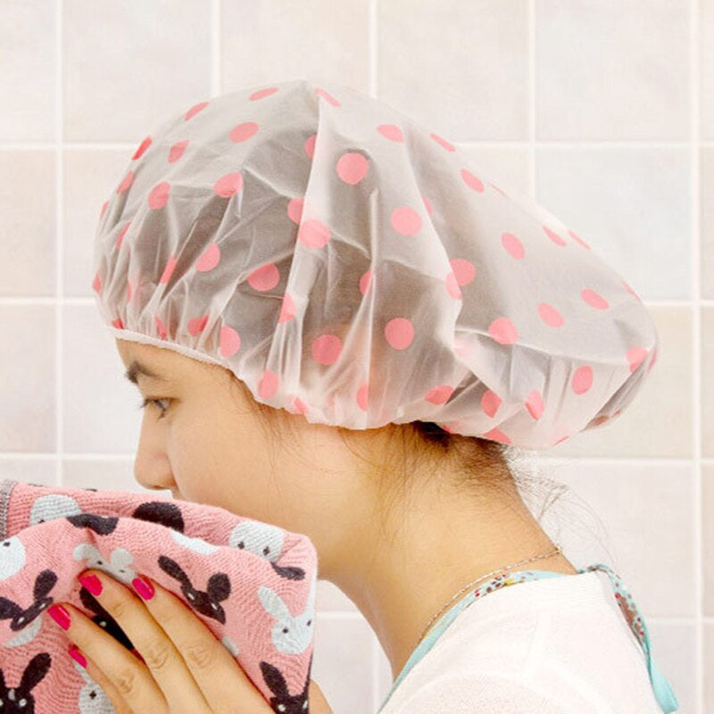 Waterproof Hair Shower Cap, Reusable Shower Hat Bath Caps With Elastic Band