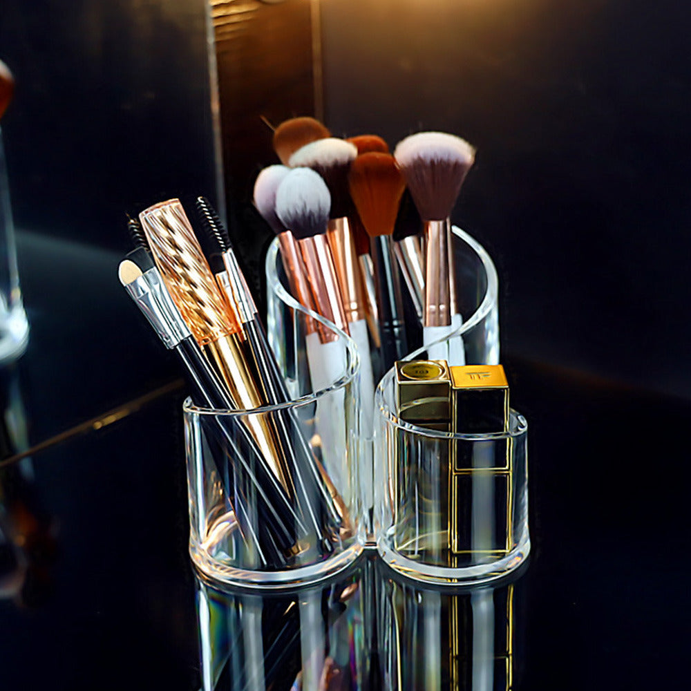 3 Holes Transparent Acrylic Cosmetic Makeup Brush Pen Pencil Tool Case
