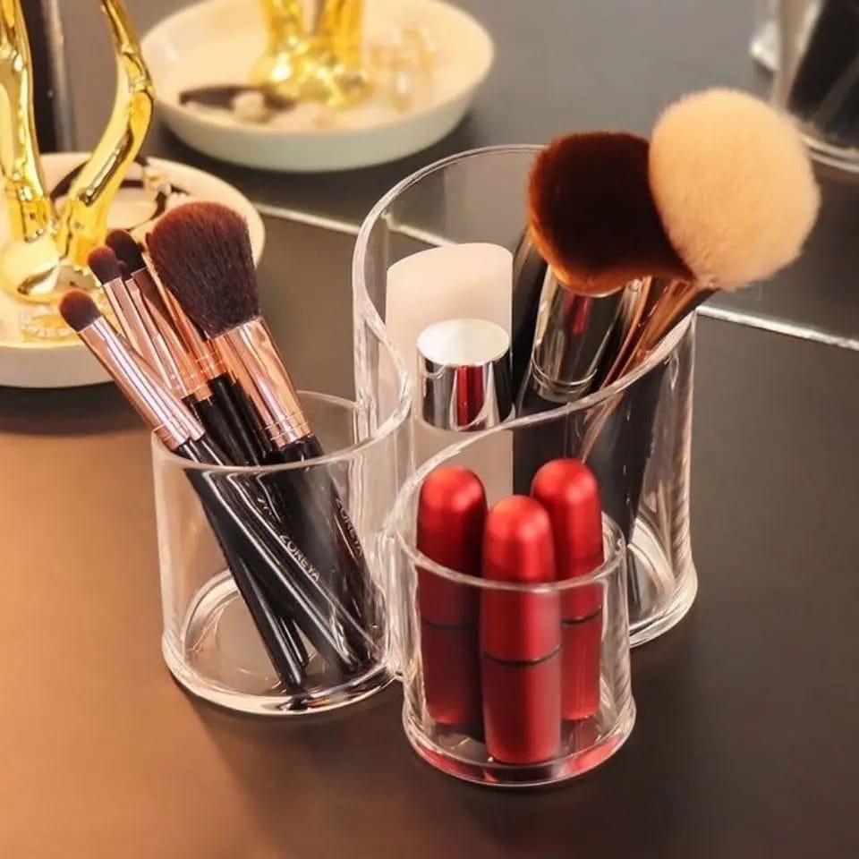 3 Holes Transparent Acrylic Cosmetic Makeup Brush Pen Pencil Tool Case