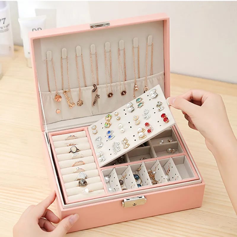 Double layer lockable jewelry storage box