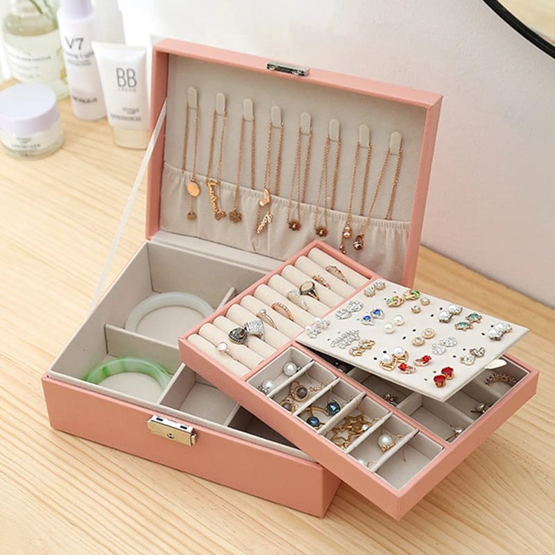 Double layer lockable jewelry storage box