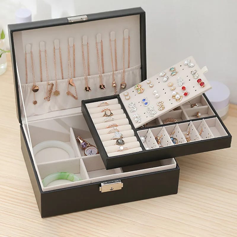 Double layer lockable jewelry storage box