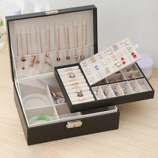 Double layer lockable jewelry storage box