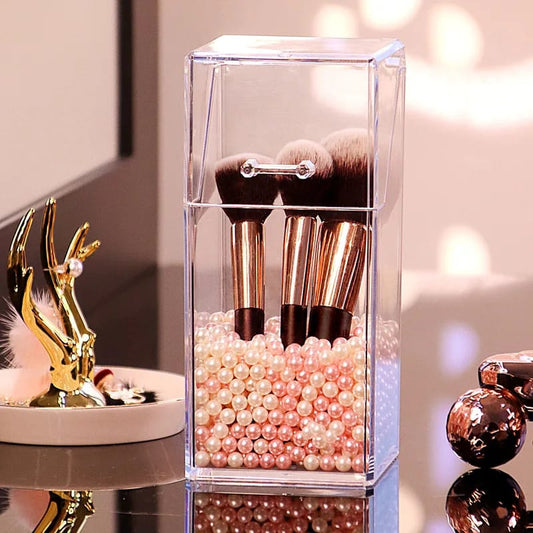 Acrylic Make up Brush Storage Box With Pearls