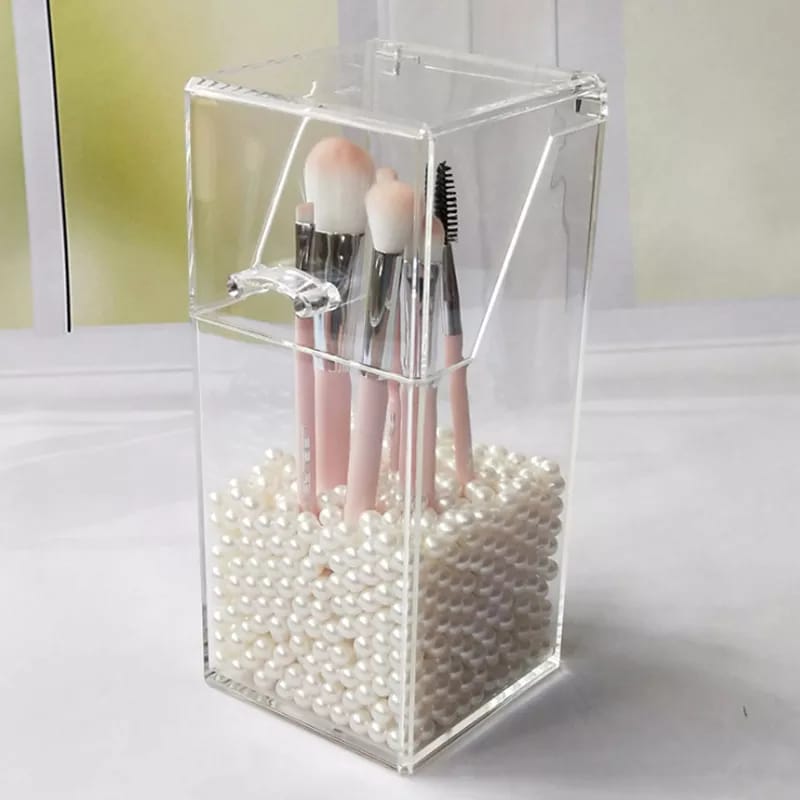 Acrylic Make up Brush Storage Box With Pearls