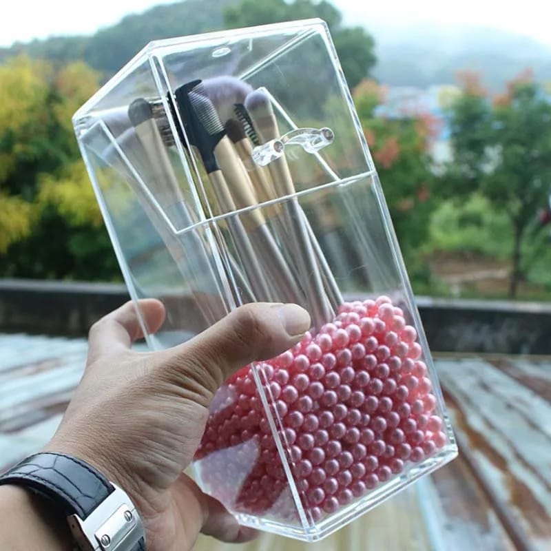 Acrylic Make up Brush Storage Box With Pearls