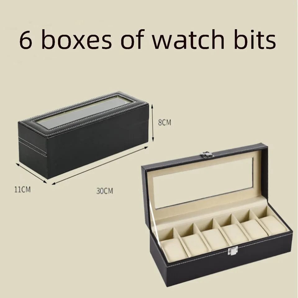 6 Slot PU Leather Watch Box Display Case. (Premium Quality)