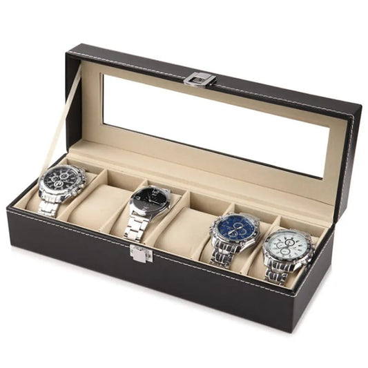6 Slot PU Leather Watch Box Display Case. (Premium Quality)