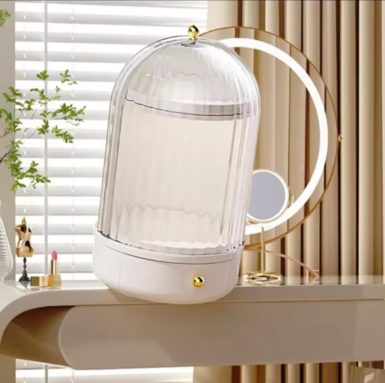 Rotating Makeup Storage With Cover And Drawer, Large Skincare Cosmetics Organizer