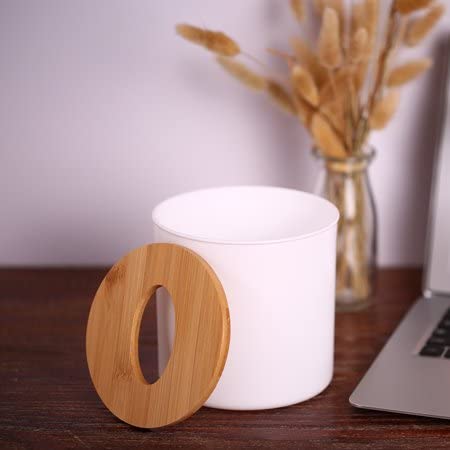 Wooden Cover Plastic Tissue Holder, Anti-Slid Base Wide Opening Tissue Organizer Box (White Color)
