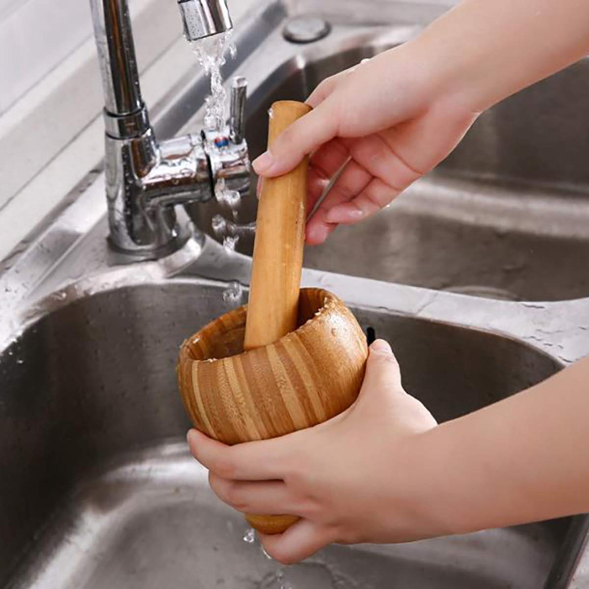 Wooden Mortar & Pestles, Pepper Grinder Crush Pot Kitchen Accessory For Home Cooking Tool
