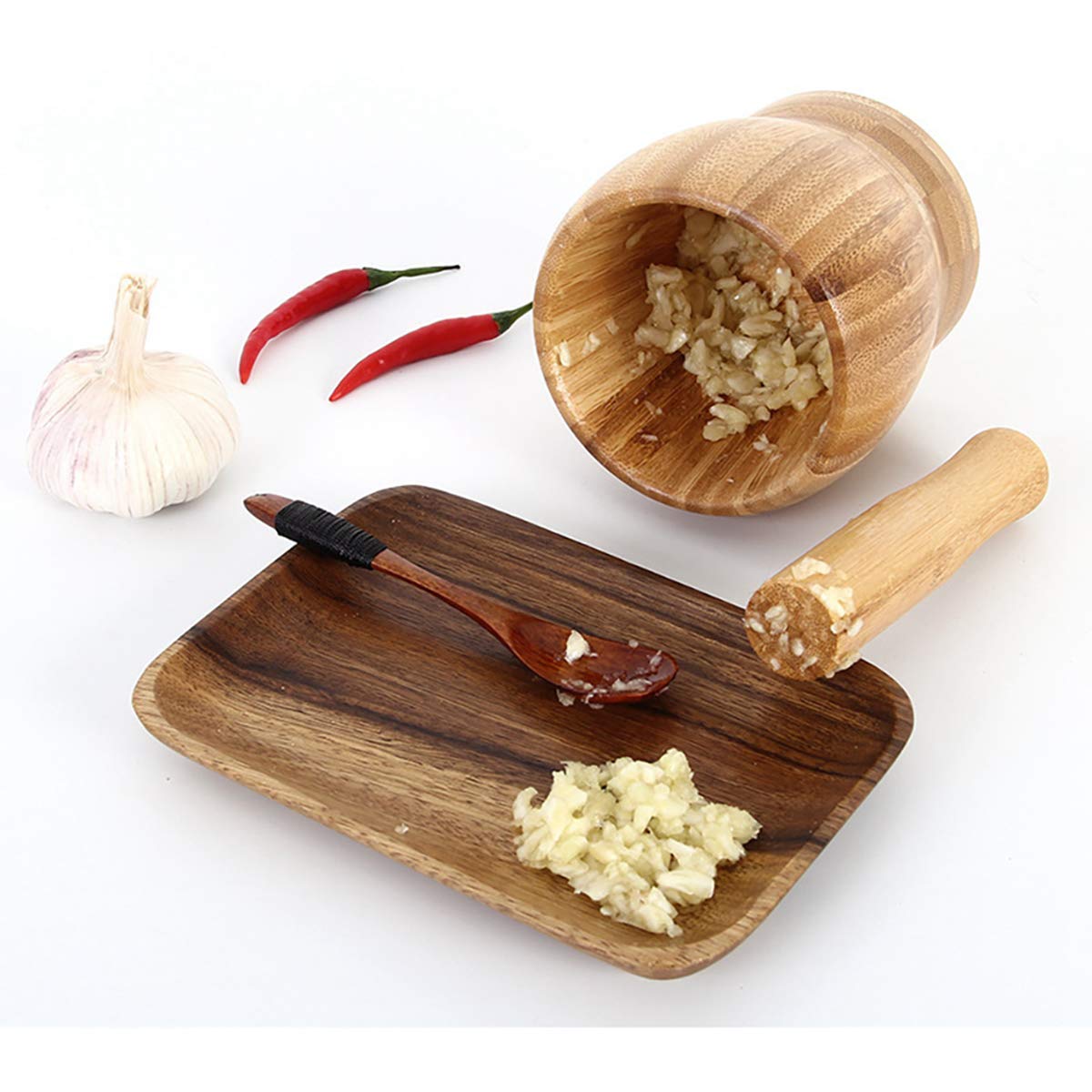 Wooden Mortar & Pestles, Pepper Grinder Crush Pot Kitchen Accessory For Home Cooking Tool