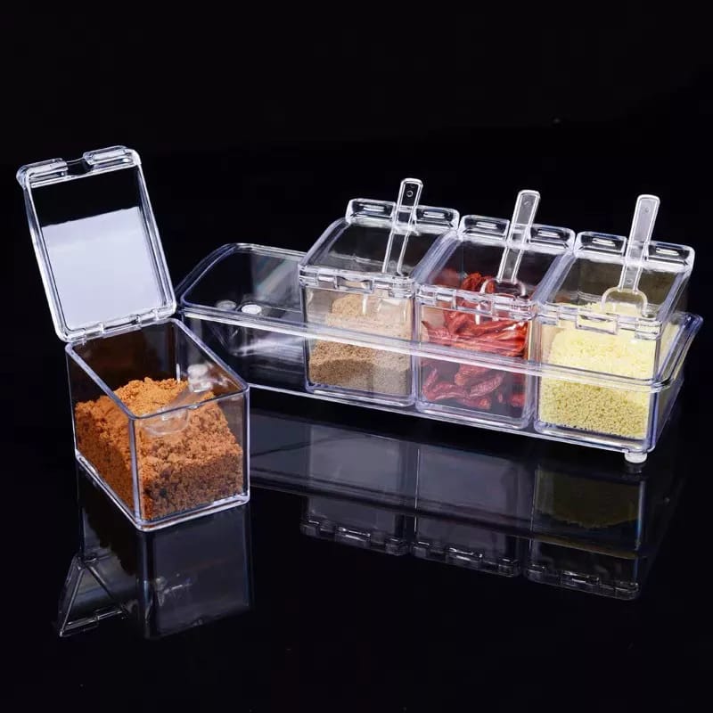 Transparent Seasoning 4 Compartments Multi-Grid Spice Tools