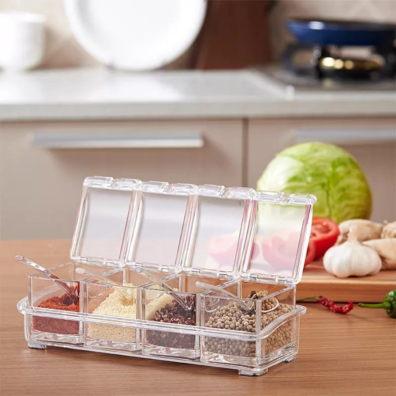 Transparent Seasoning 4 Compartments Multi-Grid Spice Tools