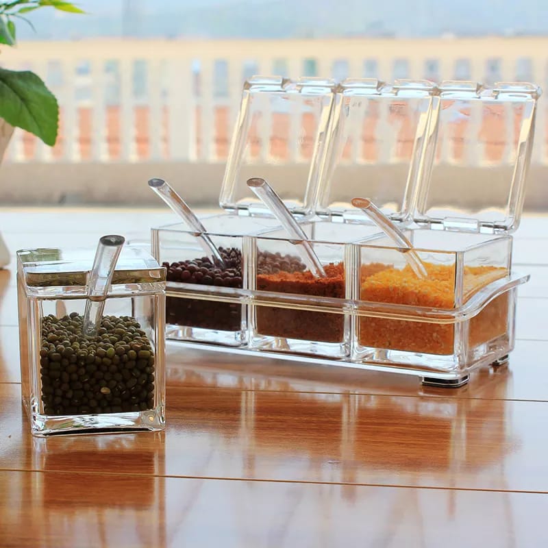 Transparent Seasoning 4 Compartments Multi-Grid Spice Tools