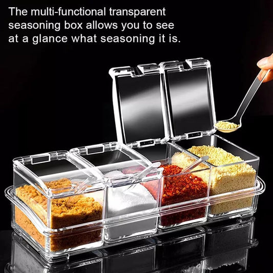 Transparent Seasoning 4 Compartments Multi-Grid Spice Tools