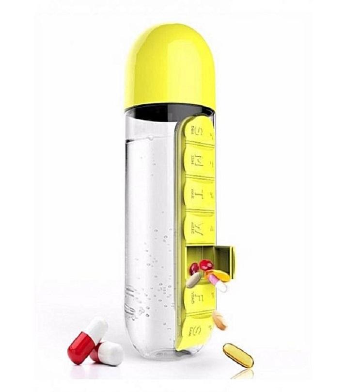 2 in 1 Water Bottle With Pill Organizer 600ml