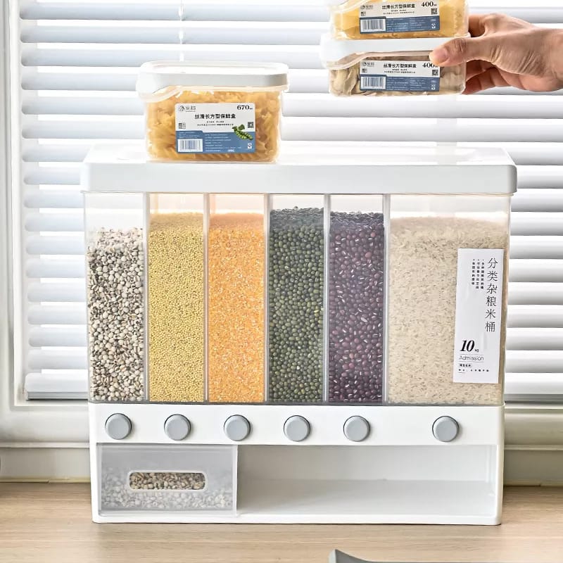 6 In 1 Rice Grain Beans Divided Storage Bucket Sealed Container