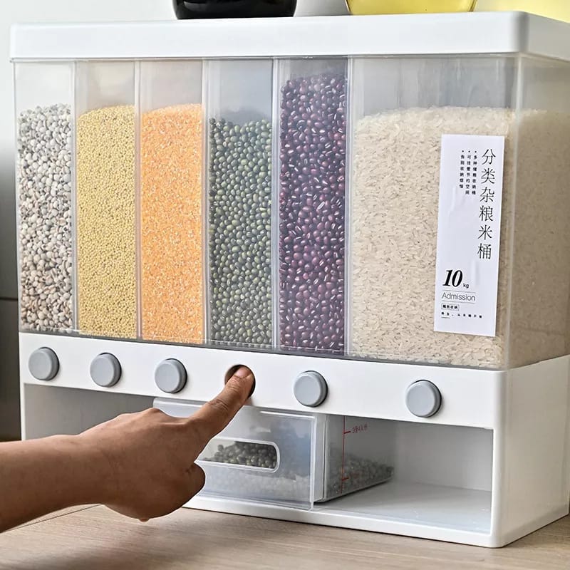6 In 1 Rice Grain Beans Divided Storage Bucket Sealed Container