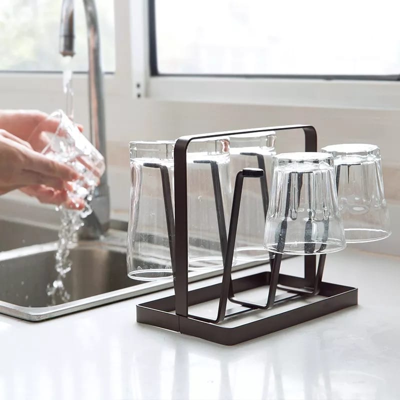 Metallic Glass Cup Storage Rack