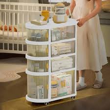 Freestanding Nursing Organizer Trolley Cart with 4 Tier Foldable Storage Cabinet with Top Box