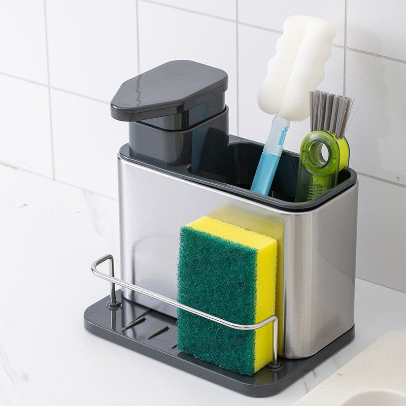 3-In-1 Kitchen Soap Dispenser Sponge Holder Dish Soap Dispenser Stainless Steel