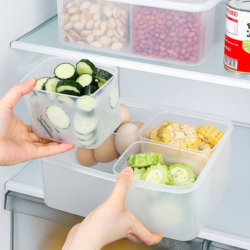 4 Grids Separated Grains Storage Box Rectangle Transparent Spice Container Refrigerator