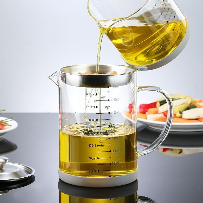 Glass Bacon Grease Container With Strainer Cooking Oil Bottle  (Premium Quality)