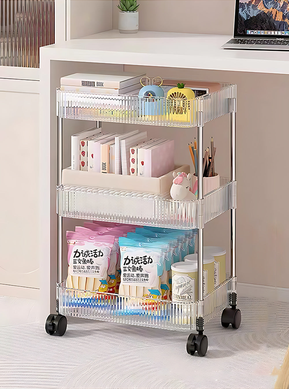 Multi-Functional Acrylic Transparent Rolling Trolley (Premium Quality)