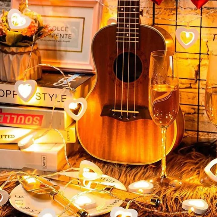 Wooden Heart Shaped String Lights (20) Cell+USB Operated