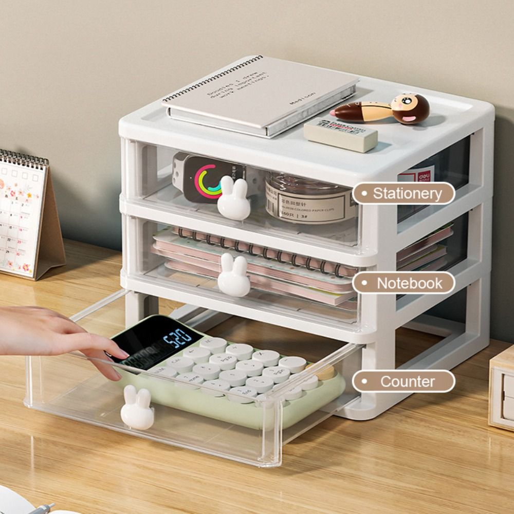 3 Layers Transparent Cartoon Rabbit Handle Storage Box (Premium Quality)