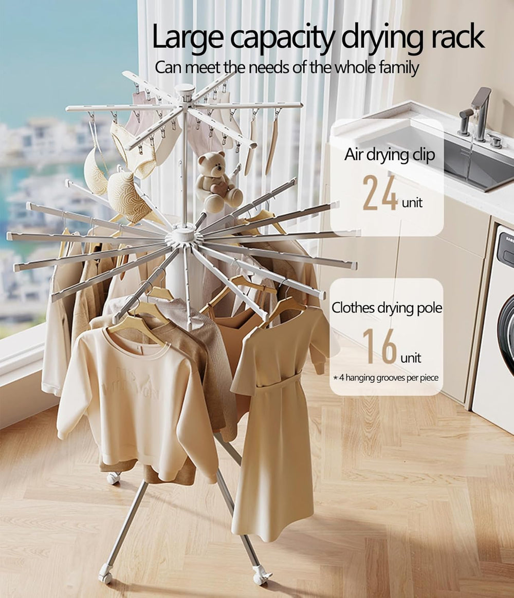 Aluminum Tripod Clothes Drying Rack for Laundry, Clothes Drying Rack with 360° Rotating Wheel