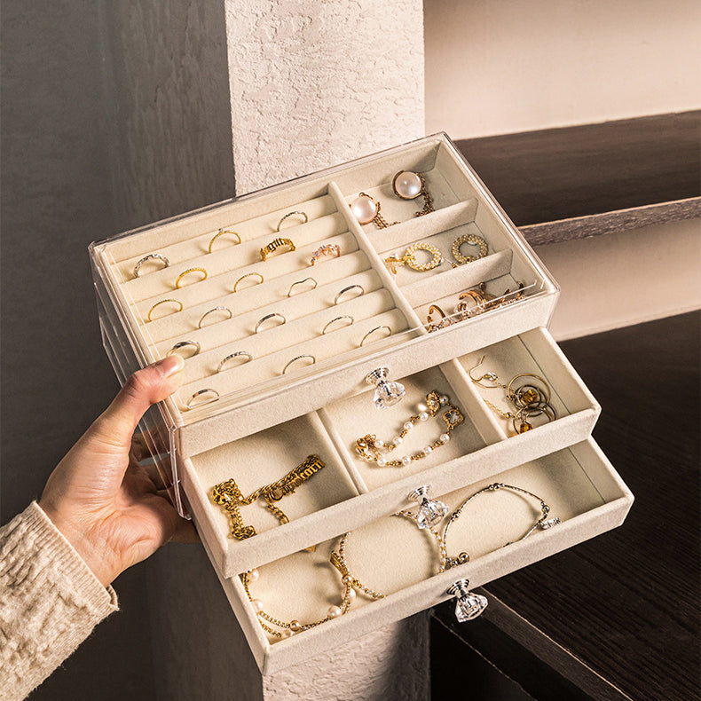 3 Layer Acrylic Jewelry Storage Box Dust-Proof Earrings Ring Storage Case
